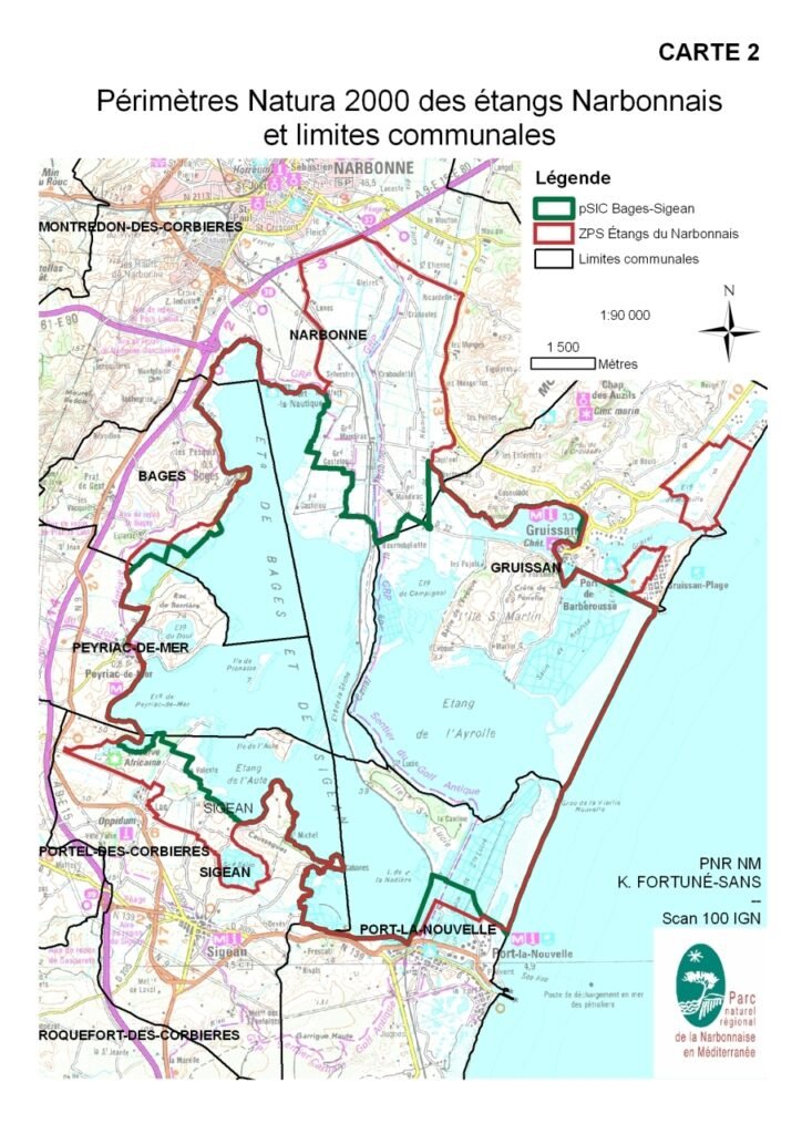 carte étang de bages sigean