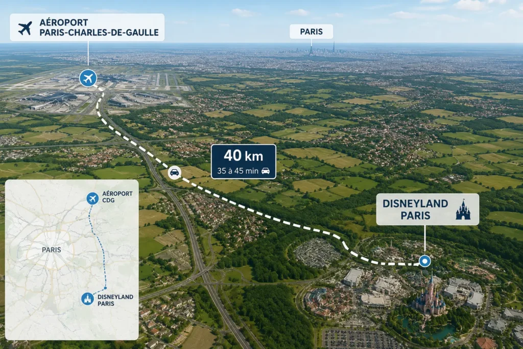 Où se trouve Disneyland Paris par rapport à aéroport CDG