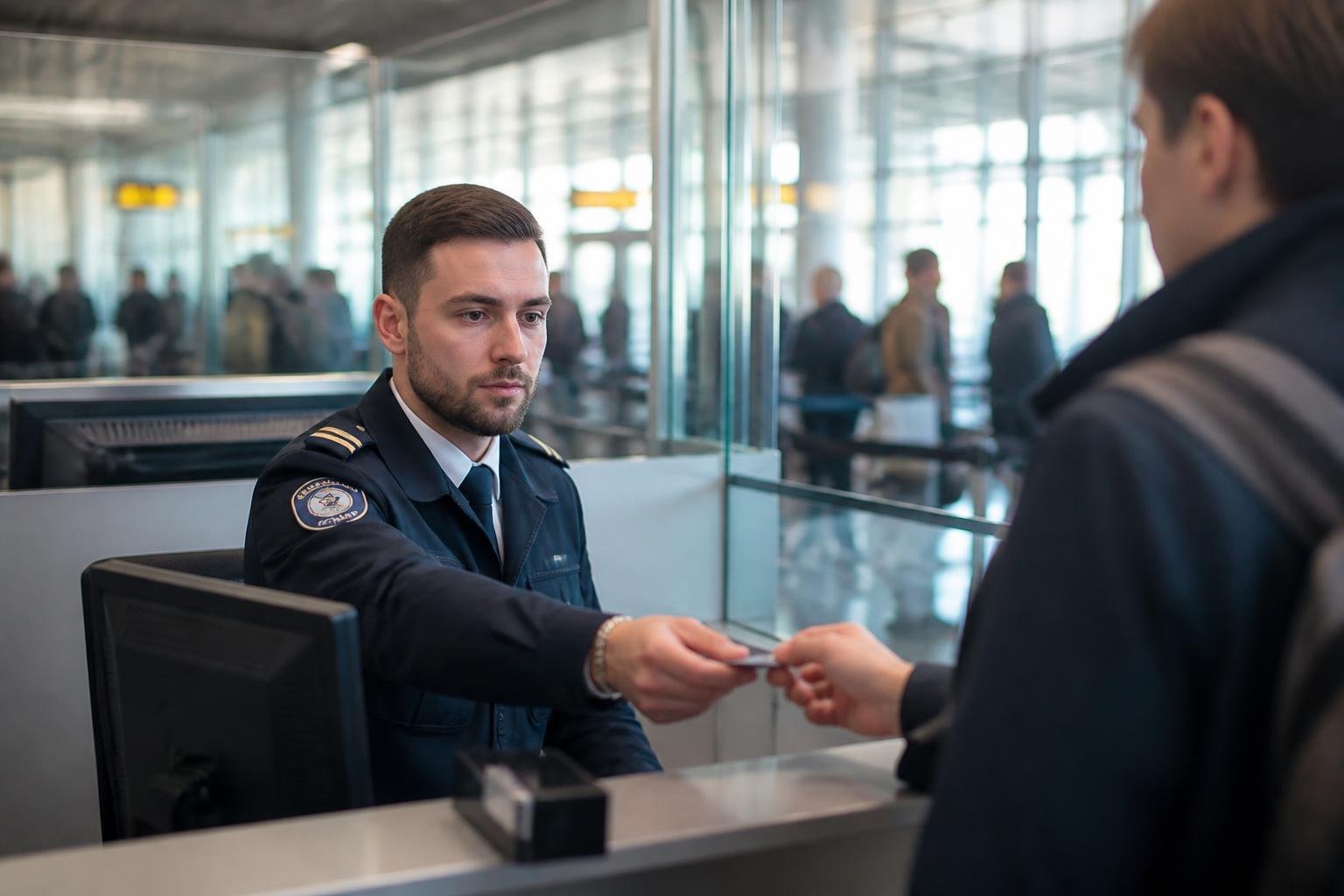 Douanier en poste de contrôle dans le terminal d'un aéroport