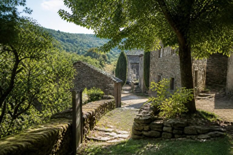 Le hameau du Mas Soubeyran à Mialet, où se trouve le Musée du Désert, dans les Cévennes gardoises