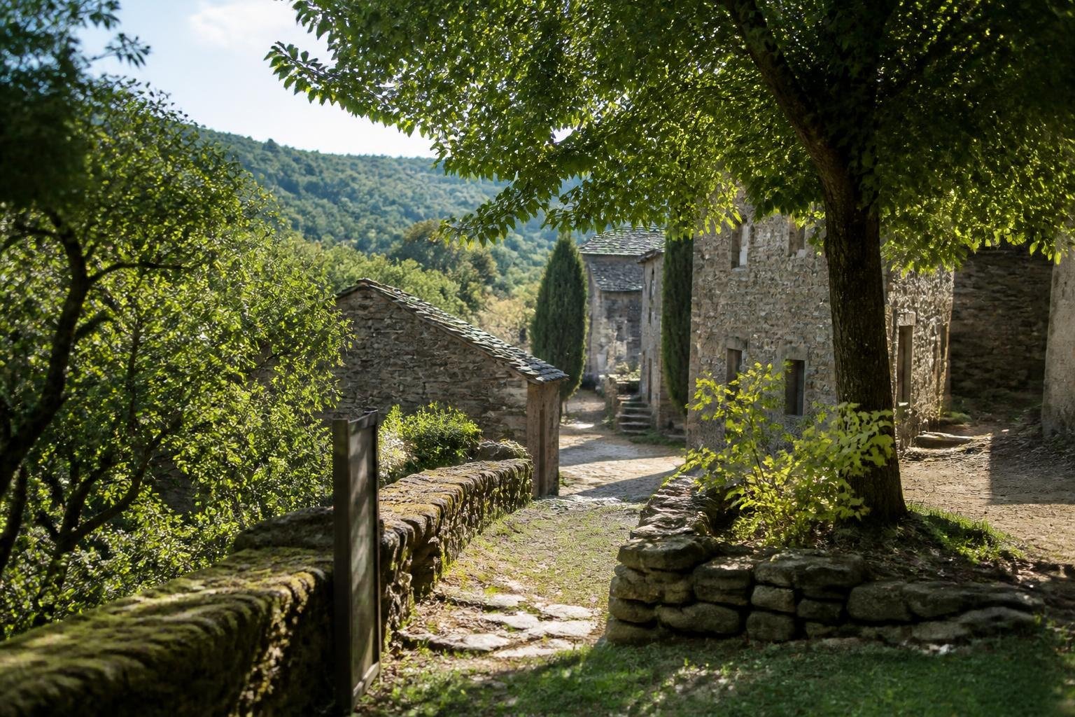 Le hameau du Mas Soubeyran à Mialet, où se trouve le Musée du Désert, dans les Cévennes gardoises