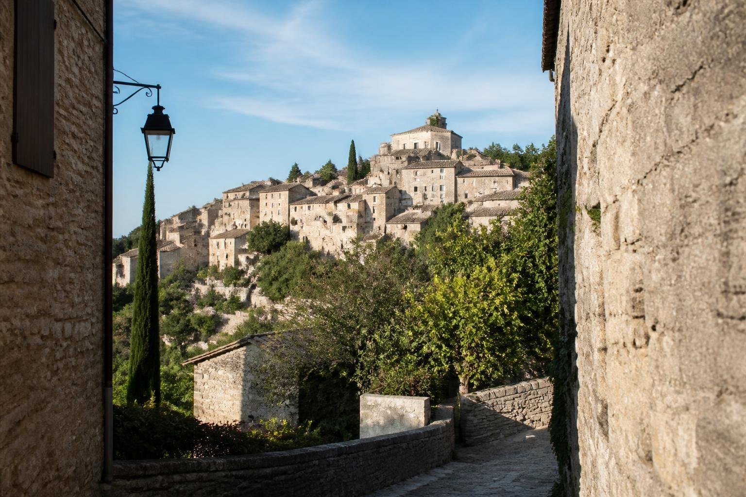 Le village médiéval de Vézénobres perché sur sa colline, ruelles de pierre dans le Gard